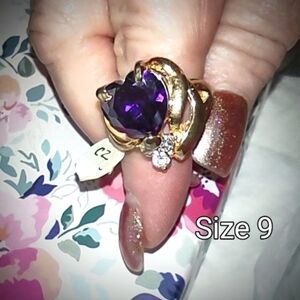 Purple CZ Heart Gold Plated Fashion Ring